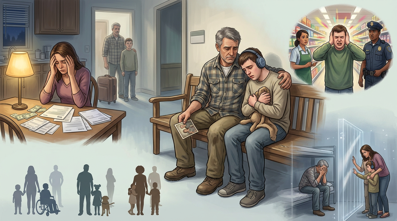 Illustration of a special needs family under strain