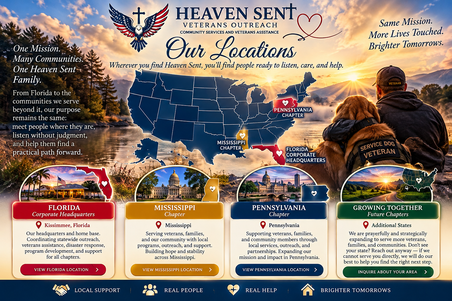 Heaven Sent Veterans Outreach Our Locations - Florida Pennsylvania Mississippi and future chapters